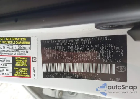 2024 Toyota Camry Trd V6 z USA, uszkodzony, nr VIN 4T1KZ1AK9RU100104